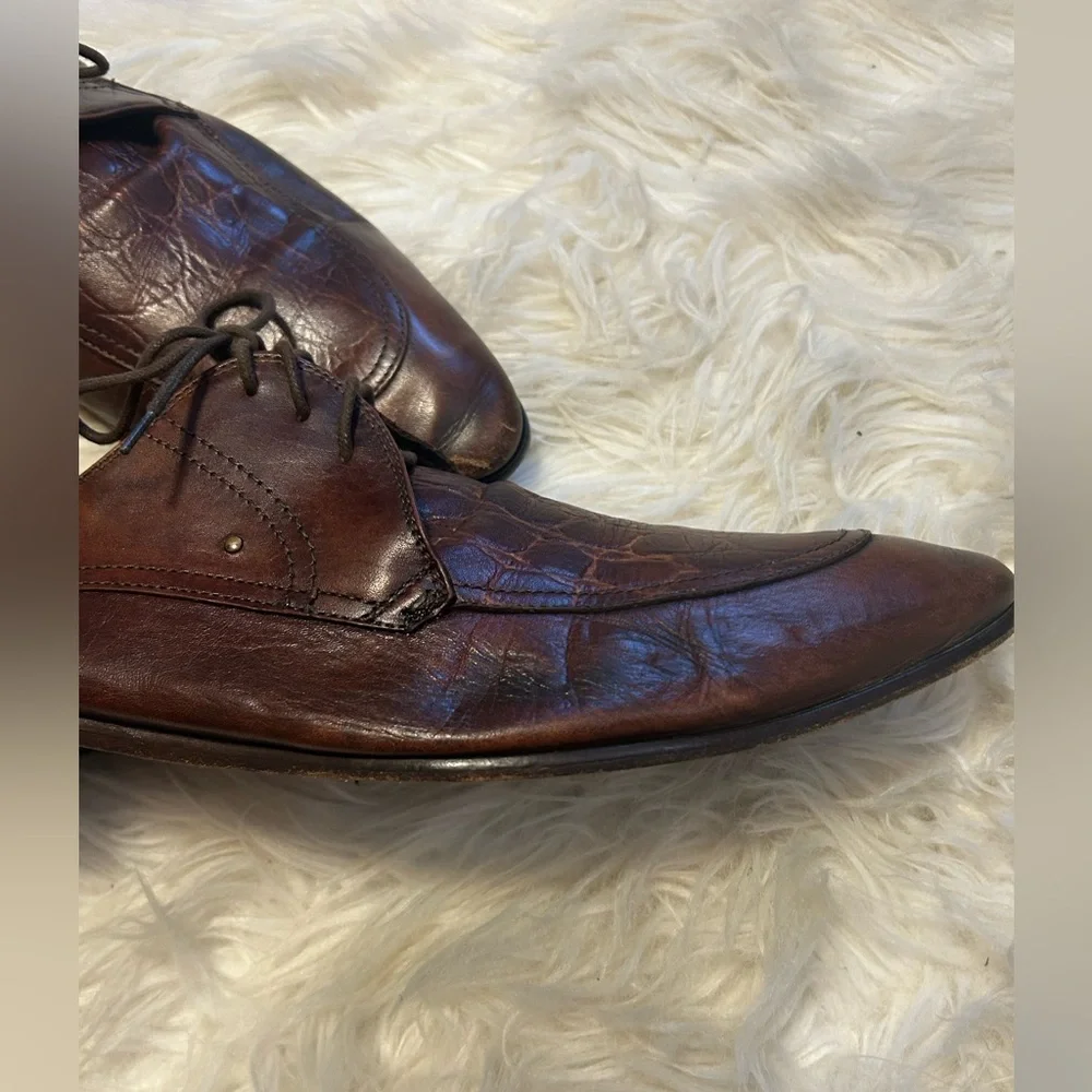 Mastro P. Men’s 44 Vero Cuoio Shoe Leather Crocodile Lace Up Oxfords  US 10.5 11